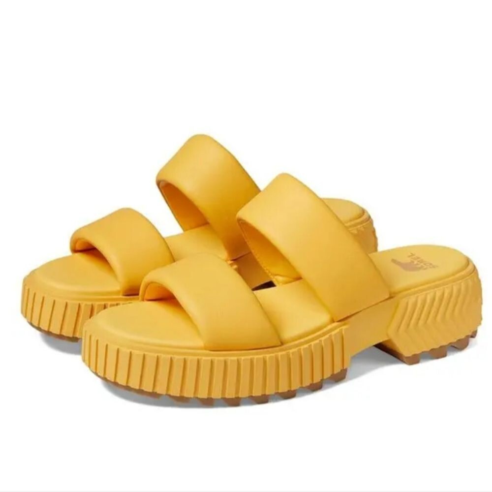 Sorel Ona Streetworks Mid Heel Platform Slide Sandal Yellow Size 7.5